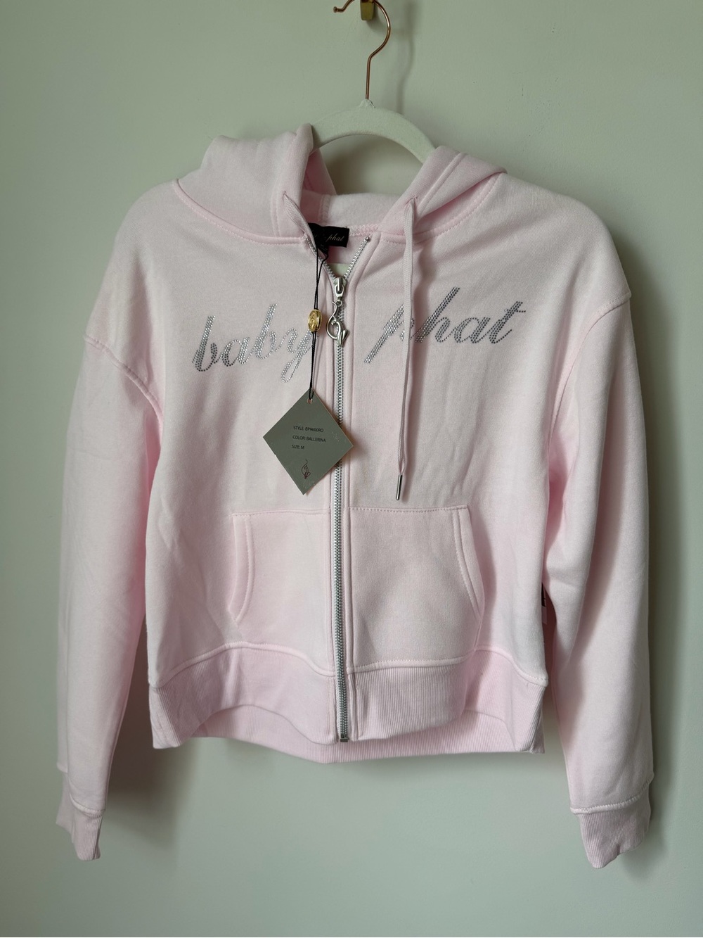 Baby Phat baby Pink silver Rhinestone Zip up Hoodie